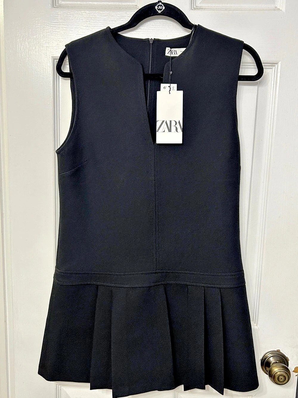 ZARA Black Box Pleat Dropped Waist Sleeveless Shift Dress M NWT Dark Academic